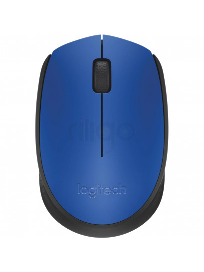 עכבר אלחוטי Logitech M171 כחול עם גלגלת שחורה במבט מלמעלה