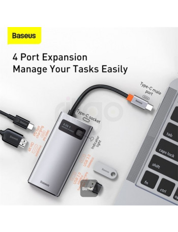 תחנת עגינה קטנה 4 ב-1 למחשב מ-USB-C ל-USB-C, USB, HDMI 4K כסוף Baseus