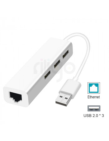 מפצל/מתאם USB 2.0 ל 3 חיבורי USB2.0 + חיבור לרשת