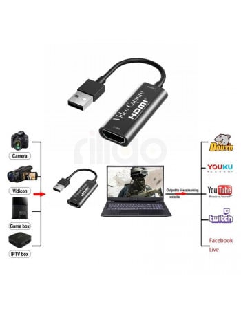 דונגל לכידת וידאו מ USB זכר ל- HDMI נקבה 1080p usb2.0