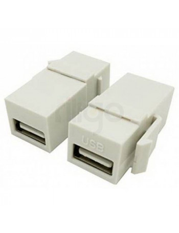 שני מתאמי USB 2.0 נקבה-נקבה לבנים לשקע קיסטון