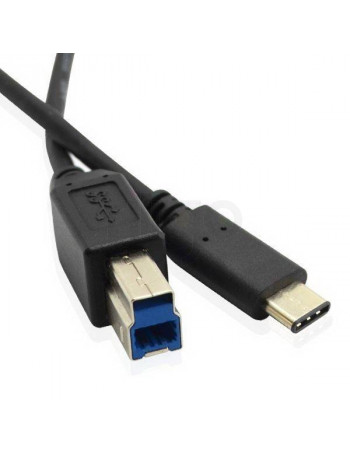כבל USB שחור עם מחבר Type-C ומחבר USB 3.0 B זכר כחול