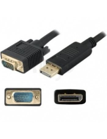 כבל DISPLAYPORT זכר - VGA זכר איכותי עם סיכוך כפול, 1.8 מטר