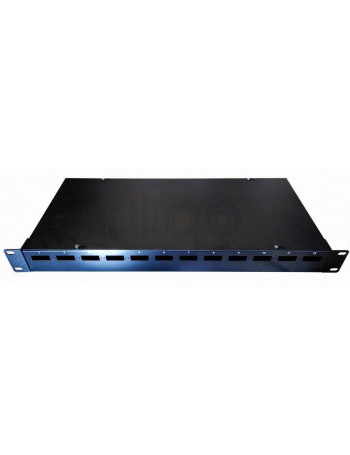 פנל אופטי 1U ל-12xSC כפול או 12xLC קוואד, כולל מגש היתוך וברגים למתאמים, חורים אופקיים + מספור 1-12