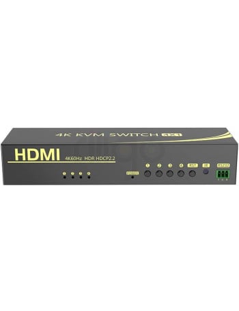 מתג KVM מ-4 מחשבים לעמדת עבודה אחת אוטומטי HDMI 4K@60HZ + USB2.0 + AUDIO עם ספק כוח, שלט רחוק וכבלים
