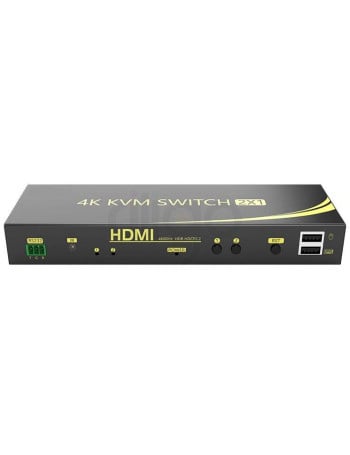 מתג KVM מ-2 מחשבים לעמדת עבודה אחת אוטומטי HDMI 4K@60HZ + USB2.0 + AUDIO עם ספק כוח, שלט רחוק וכבלים
