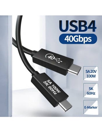 כבל  20Gbps 60W 4K@60HZ USB 4.0, תקע USB C זכר - C זכר 5 מטר