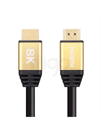 כבל HDMI 2.1 שחור עם מחברים מוזהבים ותווית 8K