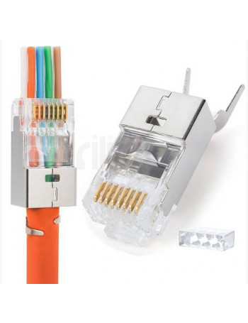 תקע RJ45 CAT7 מסוכך דגם PASS-THROUGH לכבלי רשת