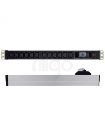 פס שקעים 12xC13 1U לארון תקשורת עם מפסק חצי אוטומט וכבל 3מ ישראלי,תוצרת EUFFICIO
