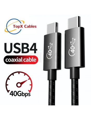 כבל USB 4.0 שחור Type-C זכר-זכר עם לוגו 40Gbps ו-TopX Cables