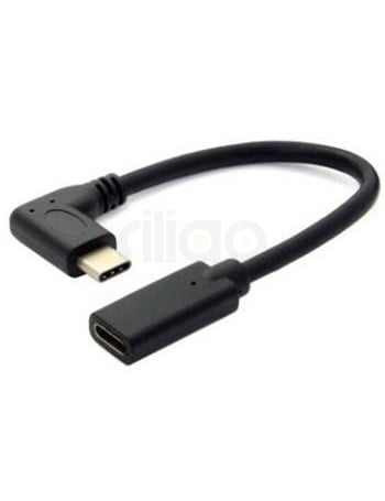 כבל USB 3.1 תקע C זכר זוויתי 90 מעלות - C נקבה 0.2 מטר