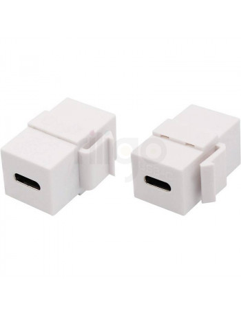 שני מתאמי USB Type-C לבנים נקבה-נקבה לשקע קיסטון
