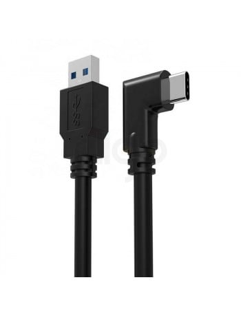 כבל USB שחור עם מחבר Type-A ישר ומחבר Type-C זוויתי