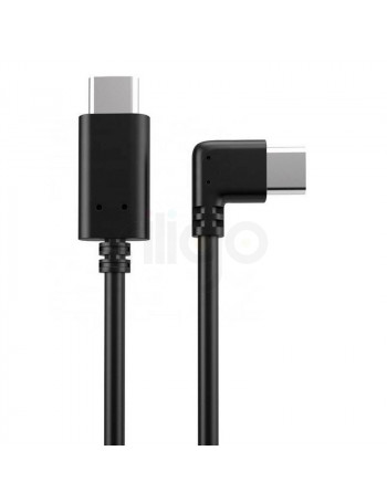 כבל USB שחור עם מחברי Type-C, אחד ישר ואחד זוויתי