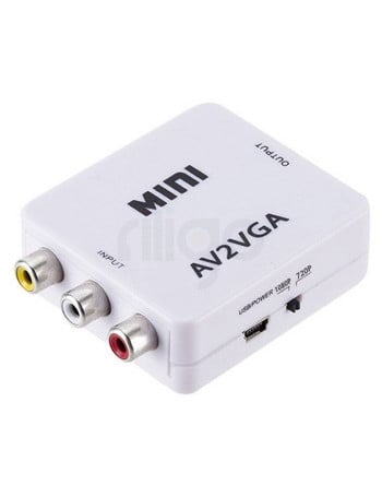ממיר AV ל-VGA לבן עם כניסות RCA ויציאת VGA