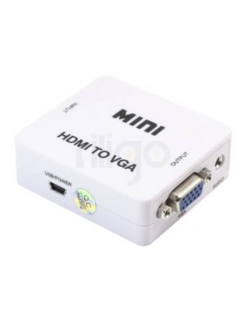 ממיר HDMI ל-VGA לבן עם כניסת HDMI, יציאת VGA, יציאת אודיו וחיבור USB