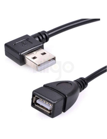 כבל מאריך USB 2.0 שחור עם חיבור זכר זוויתי שמאלה ונקבה