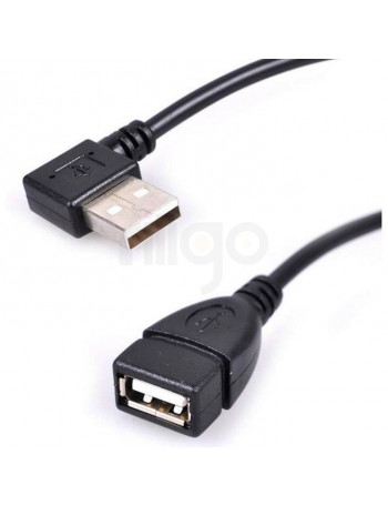 כבל מאריך USB2.0 שחור עם חיבור זכר זוויתי וחיבור נקבה
