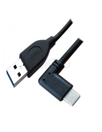 כבל USB שחור עם מחבר USB-A 3.0 כחול ומחבר USB-C זוויתי