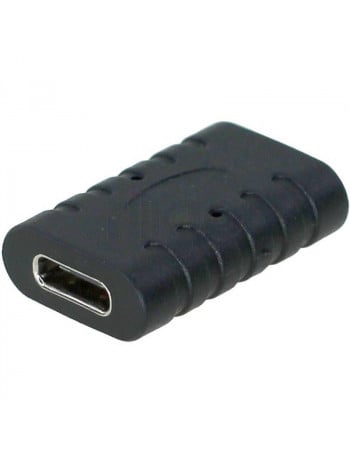 מתאם USB C שחור נקבה-נקבה עם חיבורי Type-C כסופים