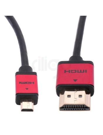 כבל HDMI שחור עם קונקטורים אדומים ומוזהבים, HDMI ו-Micro HDMI