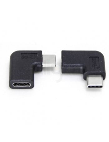זוג מתאמי USB-C זוויתיים שחורים זכר-נקבה עם סימון SuperSpeed