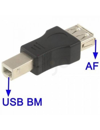 מתאם USB שחור עם חיבור USB B זכר ו-USB A נקבה