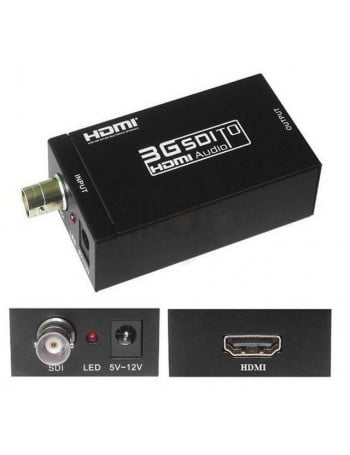 ממיר SDI ל-HDMI שחור עם כניסת BNC ויציאת HDMI