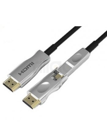 כבל HDMI אופטי שחור עם קונקטורים כסופים וראש נתיק