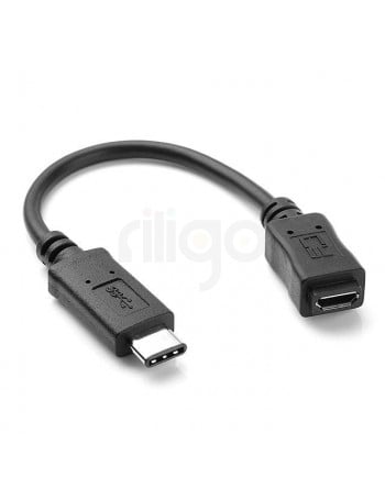 כבל מתאם שחור USB C זכר ל-Micro B 2.0 נקבה על רקע לבן