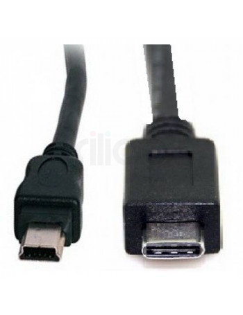 כבל שחור עם מחבר USB Type-C זכר ומחבר Mini USB B זכר