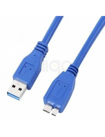 כבל USB 3.0 כחול עם מחבר USB A זכר ומחבר Micro B זכר