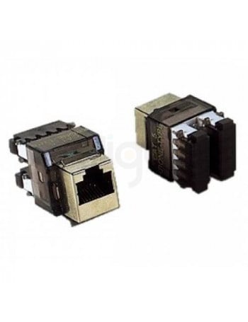 שני שקעי RJ45 CAT5e מסוככים בצבע שחור וכסף על רקע לבן