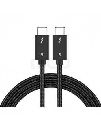 כבל Thunderbolt 5.0 שחור קלוע עם מחברי Type-C