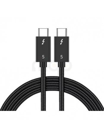 כבל Thunderbolt 5 שחור עם מחברי Type-C וסמל ברק