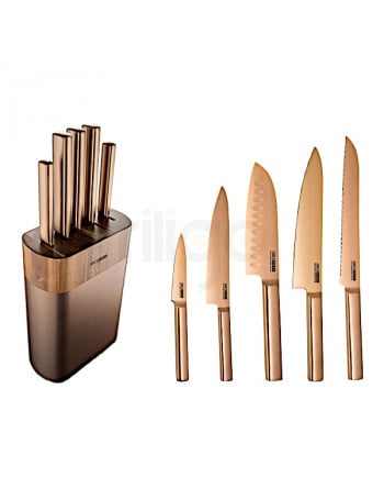 סט 6 חלקים ARCOSTEEL TANTO – סט סכינים מקצועי עם מעמד מעוצב