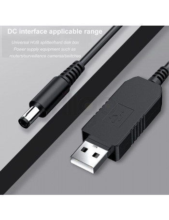 כבל מתח USB זכר ל- חיבור DC זכר 5.5/2.1 אורך 1.5