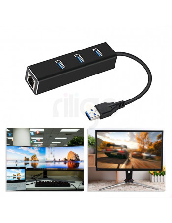 מפצל/מתאם USB 3.0 ל 3 חיבורי USB3.0 + חיבור לרשת