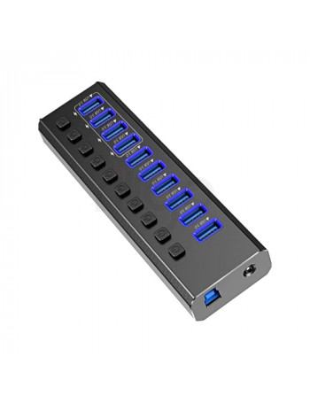 רכזת מפצל USB3.0 10 פורטים איכותי כולל ספק כוח