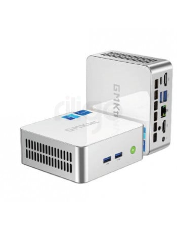 מחשב מיני GMK-M3 בצבע כסוף-לבן עם חיבורי USB, HDMI, DP ו-Type-C