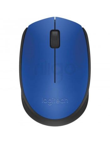 עכבר אלחוטי Logitech M171 כחול עם גלגלת שחורה במבט מלמעלה