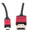 כבל HDMI שחור עם קונקטורים אדומים ומוזהבים, HDMI ומיקרו HDMI