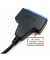 כבל USB3.0 זכר - SATA 22P עם שקע DC לחיבור כוננים 0.3 מטר