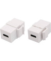 שני מתאמי USB Type-C לבנים נקבה-נקבה לשקע קיסטון