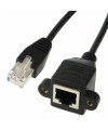 כבל רשת שחור CAT6 עם מחבר RJ45 זכר ונקבה לפאנל