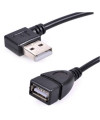 כבל מאריך USB 2.0 שחור עם חיבור זכר זוויתי שמאלה ונקבה