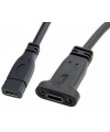 כבל USB Type-C שחור זכר לנקבה לפאנל עם ברגים