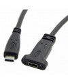 כבל USB Type-C שחור עם מחבר זכר ומחבר נקבה לחיבור פאנל