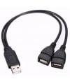 כבל מפצל USB 2.0 שחור עם חיבור A זכר ושתי נקבות A